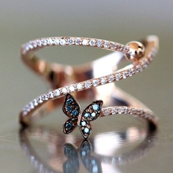 Irregular Thin Lines Twisted Trendy Butterfly Rings for Women, EVGG1411 - Picture 1 of 6